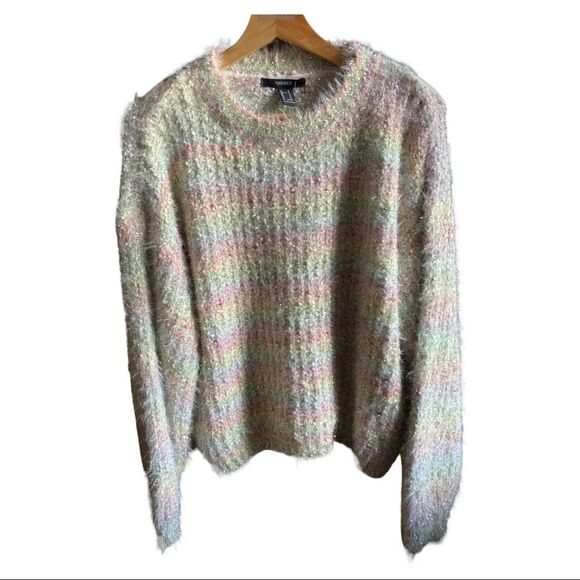 Forever 21 Rainbow Stripe Sparkly Sweater M - Picture 1 of 5